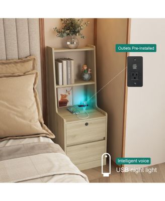 Streamdale  Furniture Smart Nightstand with Charging Station, Light, Bookshelf & Storage