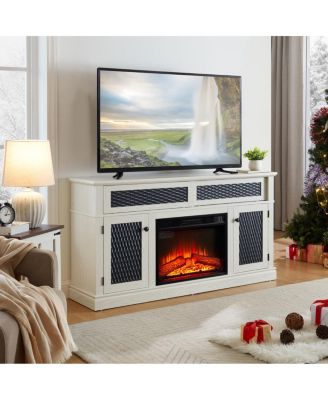 Streamdale  Furniture Embossed Pattern TV Stand with 23" Fireplace, Media Console with Storage, White