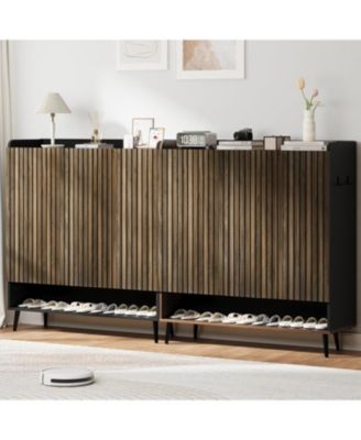 Large Shoe Cabinet with Doors，6-Tier Shoe Organizer with 3 Doors & Additional Hooks for Hallway and Living Room