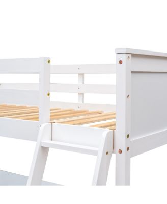 Twin size Loft Bed with Shelves and Desk, Wooden Loft Bed with Desk