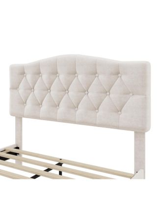 Full Upholstered Platform Bed with Curved Headboard, Tufted Details, No Box Spring Needed