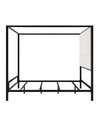 Modern Canopy Bed with Linen Upholstered Headboard