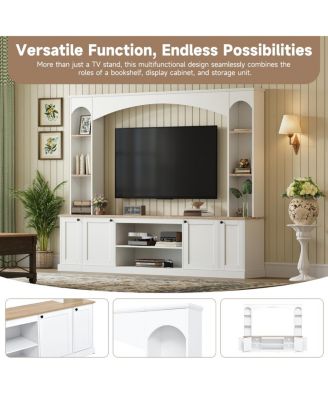 Streamdale Elegant Arched Entertainment Center with Bookshelf & Farmhouse TV Stand