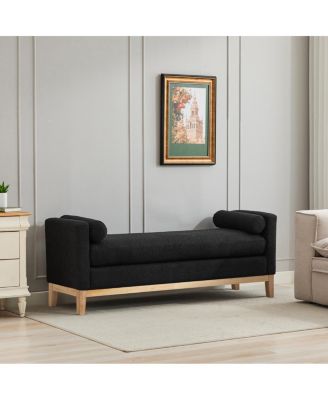 Elegant Upholstered Bench, Daybed, Ottoman with Wood Legs & Bolster Pillows