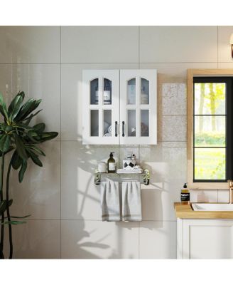 Glass Door Wall Cabinet with Adjustable Shelves