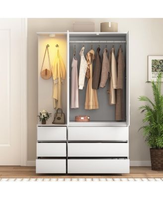 Streamdale Wardrobe Closet 71.7" H, 2 Doors 6 Drawers, White