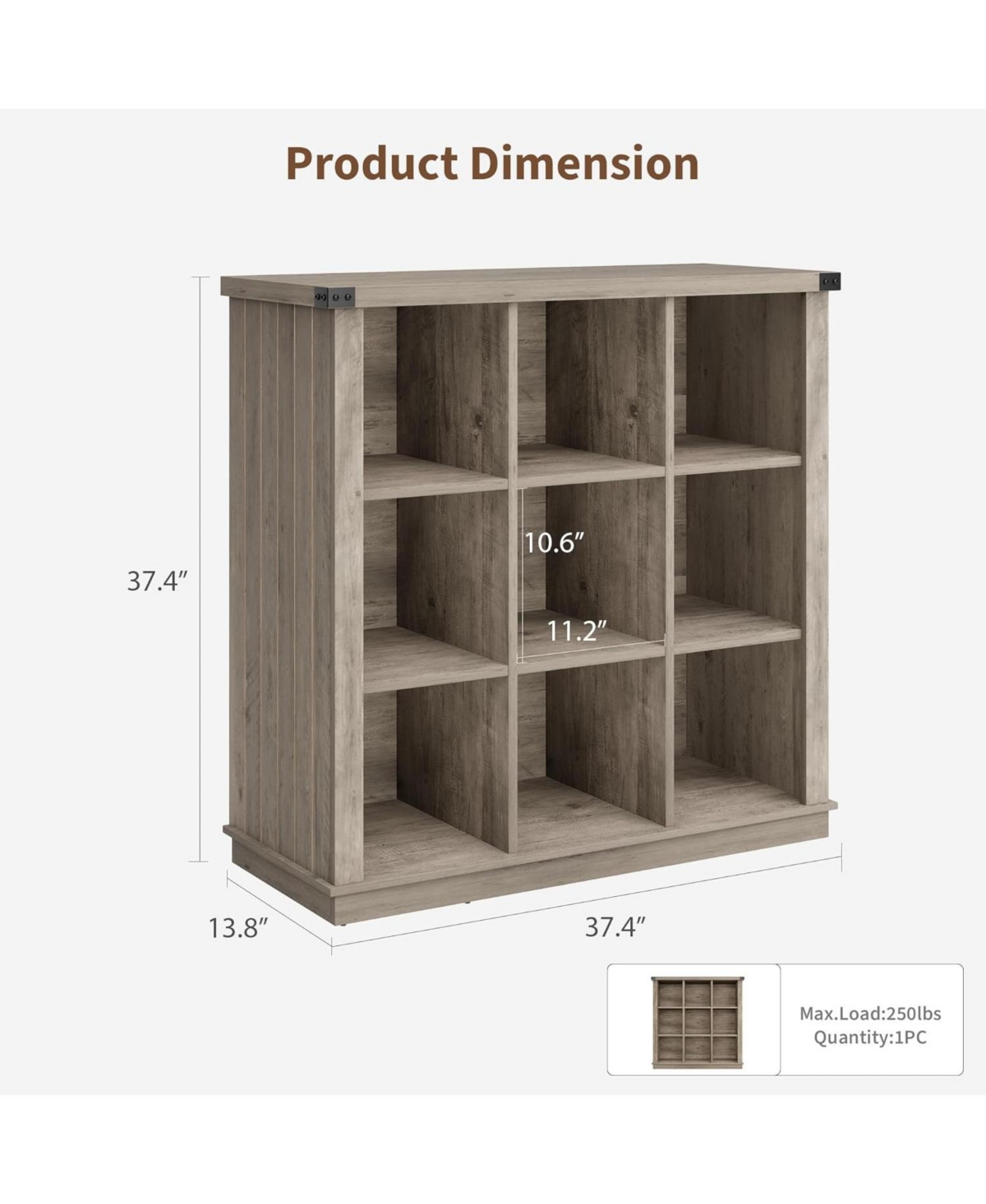 gaomon 9-Cube Storage Organizer Bookcase, 37.4" Long Low 4-Tier Farmhouse Wood Shelf for Entryway & Living Room