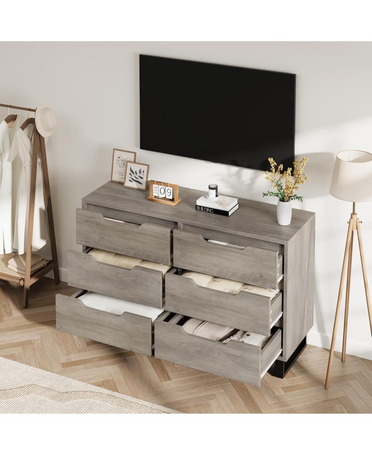 gaomon 6-Drawer Dresser for Bedroom, 47.2" Wide Freestanding Wooden Storage Chest for Living Room & Hallway