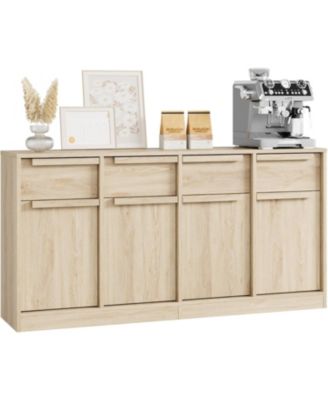 62.4" Sideboard Buffet Cabinet with 4 Drawers, Large Modern Coffee Bar Storage Cabinet, Beige