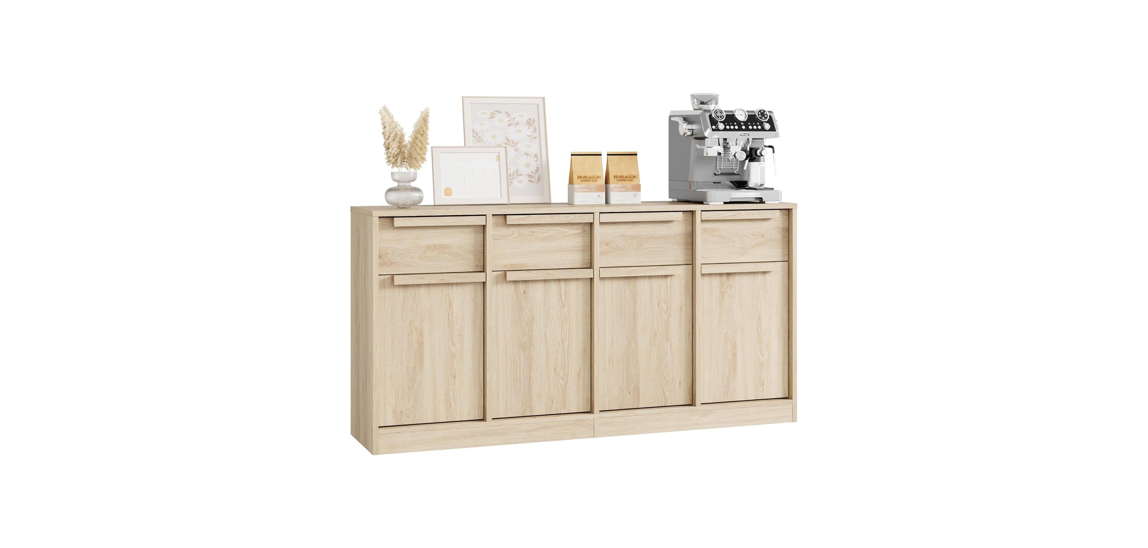 gaomon 62.4" Sideboard Buffet Cabinet with 4 Drawers, Large Modern Coffee Bar Storage Cabinet, Beige