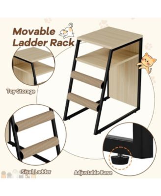 2-in-1 Cat Litter Box Enclosure Furniture with Doors, Double Layer Cat House and Storage Cabinet, Beige