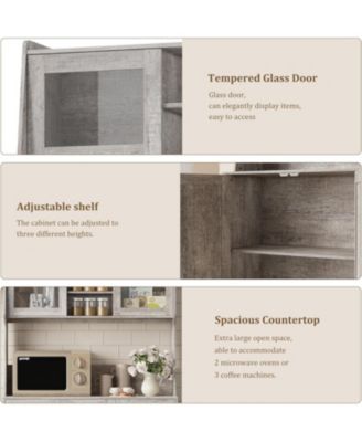 67" Kitchen Pantry Cabinet with Microwave Shelf, Storage Hutch with Doors, Shelves & Drawers, Wooden Coffee Bar Sideboard