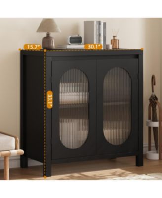 Retro Storage Cabinet, 30.1" Buffet Cabinet with Fluted Glass Doors, Wooden Coffee Bar Storage Station for Kitchen, Dining Room and Living Room