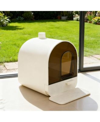 White Covered Cat Litter Box with Scoop & Filter