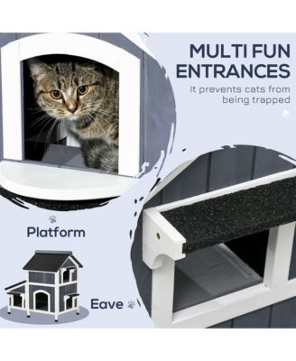 Gray Outdoor Cat House with Multiple Entrances