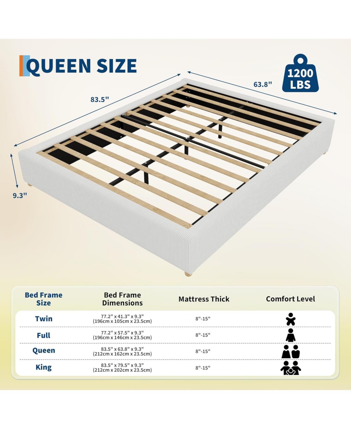 Gaomon Full Cloud Bed Frame – Corduroy Upholstered Low Platform, Solid Wood Legs, No Headboard, Box Spring Needed