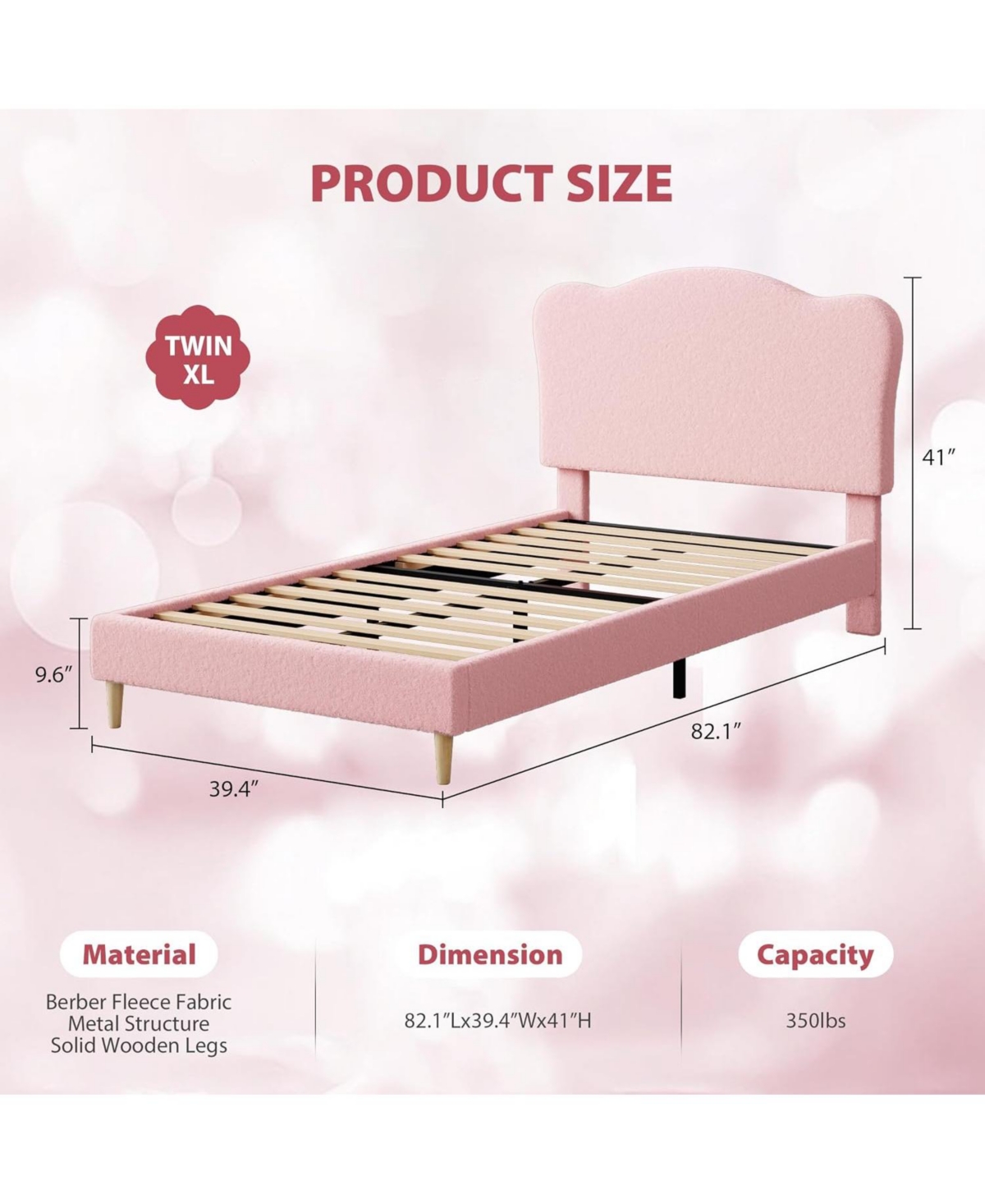 gaomon Upholstered Twin Xl Size Bed Frame for Kids with Scallop Headboard