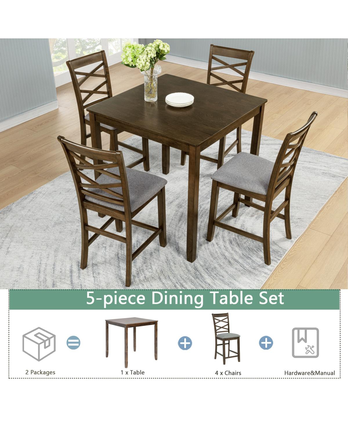 Streamdale Furniture 5-Piece Counter Height Dining Table Set with 4 Chairs, Walnut