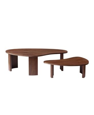 Modern Irregular Shape 2-Piece Coffee Table Set, Walnut Color