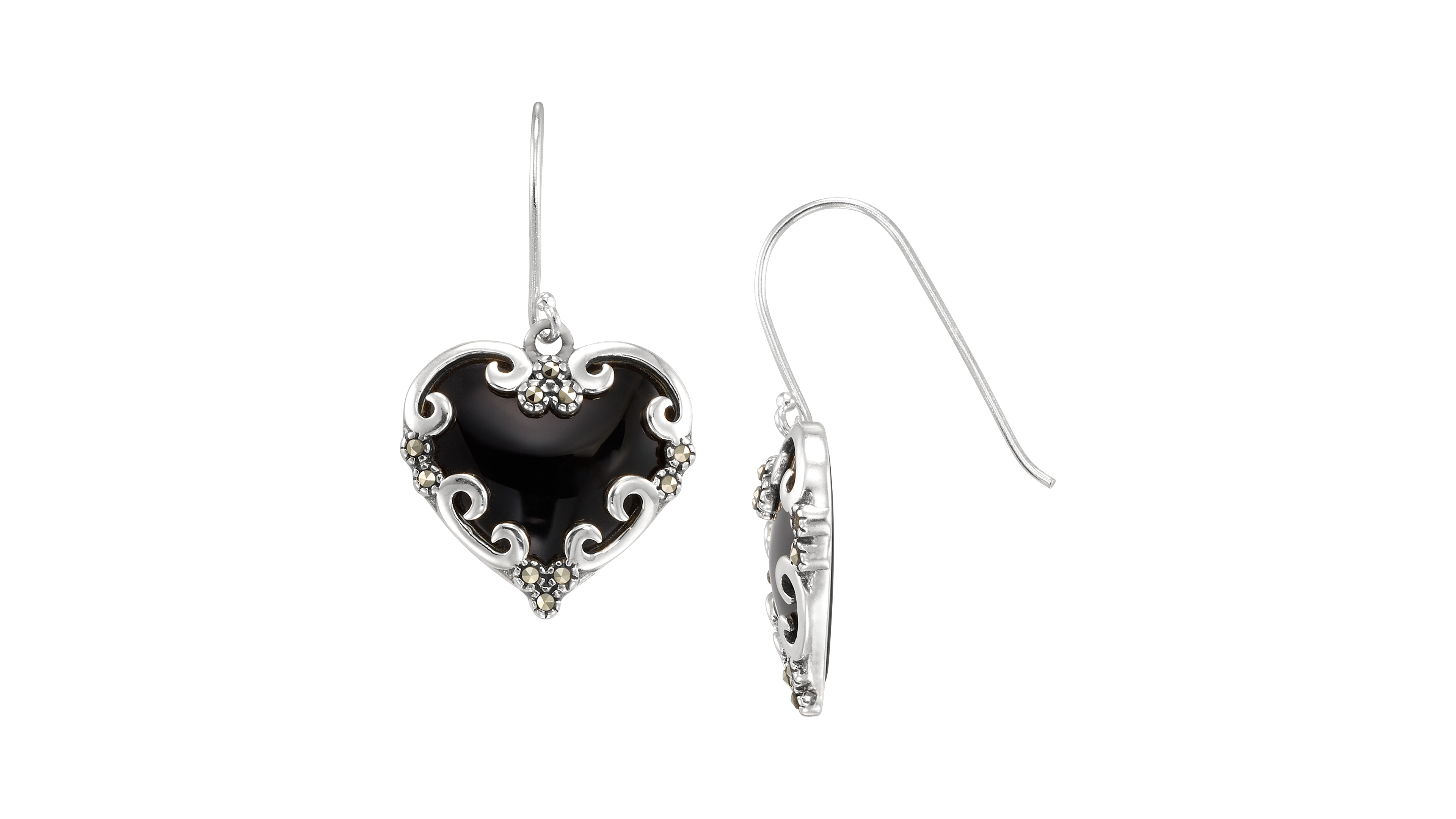 Macy's Marcasite (0.22 ct. t.w.) and Onyx (5 ct. t.w.) Drop Earrings in Sterling Silver