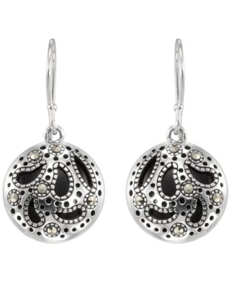 Marcasite (0.084 ct. t.w.) and Onyx (4-1/2 ct. t.w.) Dangle Earrings in Sterling Silver