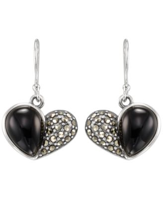 Marcasite (0.32 ct. t.w.) and Onyx (4 ct. t.w.) Dangle Earrings in Sterling Silver
