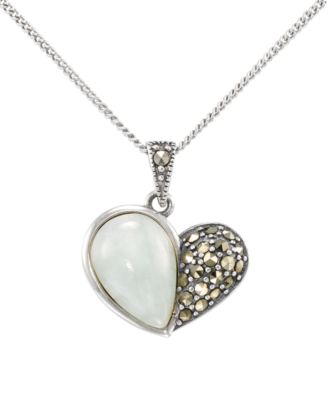 Marcasite (0.24 ct. t.w.) and Jade (3 ct. t.w.) Heart Pendant Necklace in Sterling Silver