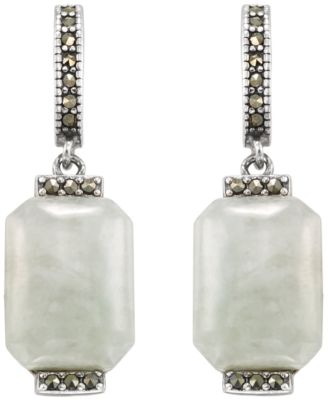 Marcasite (1/4 ct. t.w.) and Jade (14 ct. t.w.) Drop Earrings in Sterling Silver