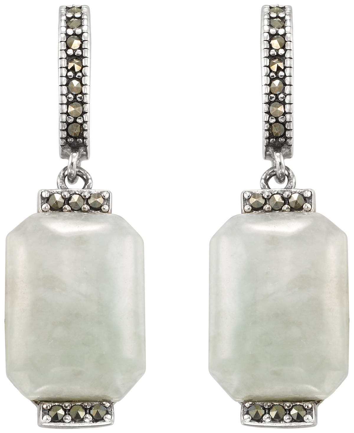 Macy's Marcasite (1/4 ct. t.w.) and Jade (14 ct. t.w.) Drop Earrings in Sterling Silver