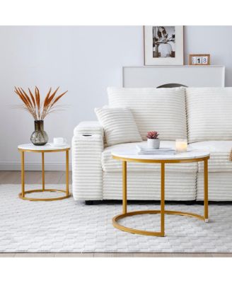 Set of 2 Round Nesting Coffee Tables with Golden Frame