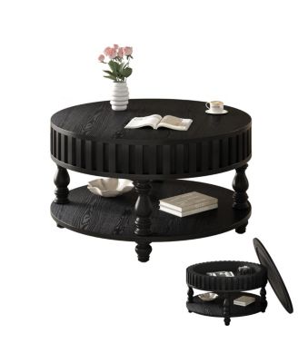 Modern Fluted Coffee Table with Storage, Flip-Top Center Table