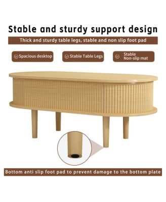 Fluted Lift Top Coffee Table with Hidden Compartment, Modern Oval Lift Tabletop