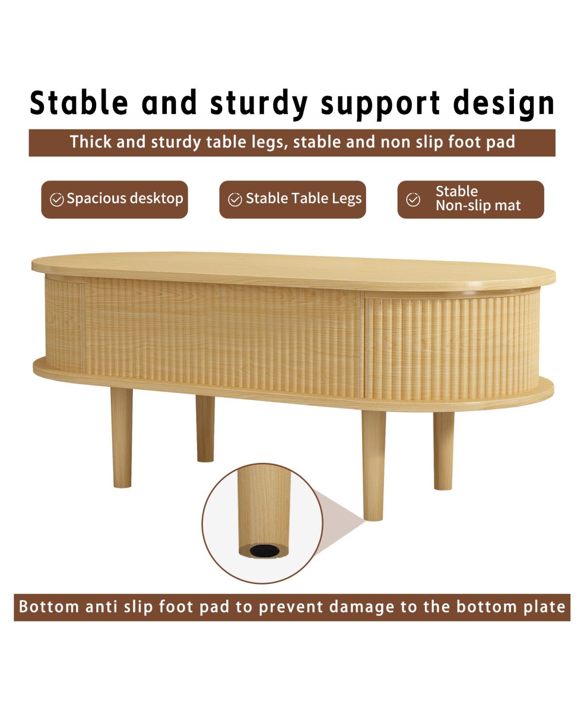 Streamdale Furniture Fluted Lift Top Coffee Table with Hidden Compartment, Modern Oval Lift Tabletop