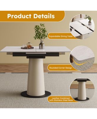 Retractable Rock Slab Folding Dining Table, Modern Expandable Table with Leather Base