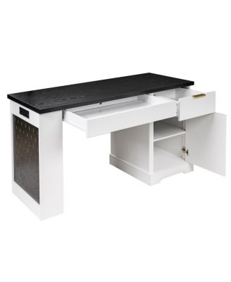 55" Modern Fluted Office Desk with Storage, Drawers, Power Outlet & Keyboard Tray