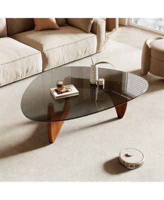 Modern Glass Coffee Table, 35.8" x 25.6" x 15.7", Walnut