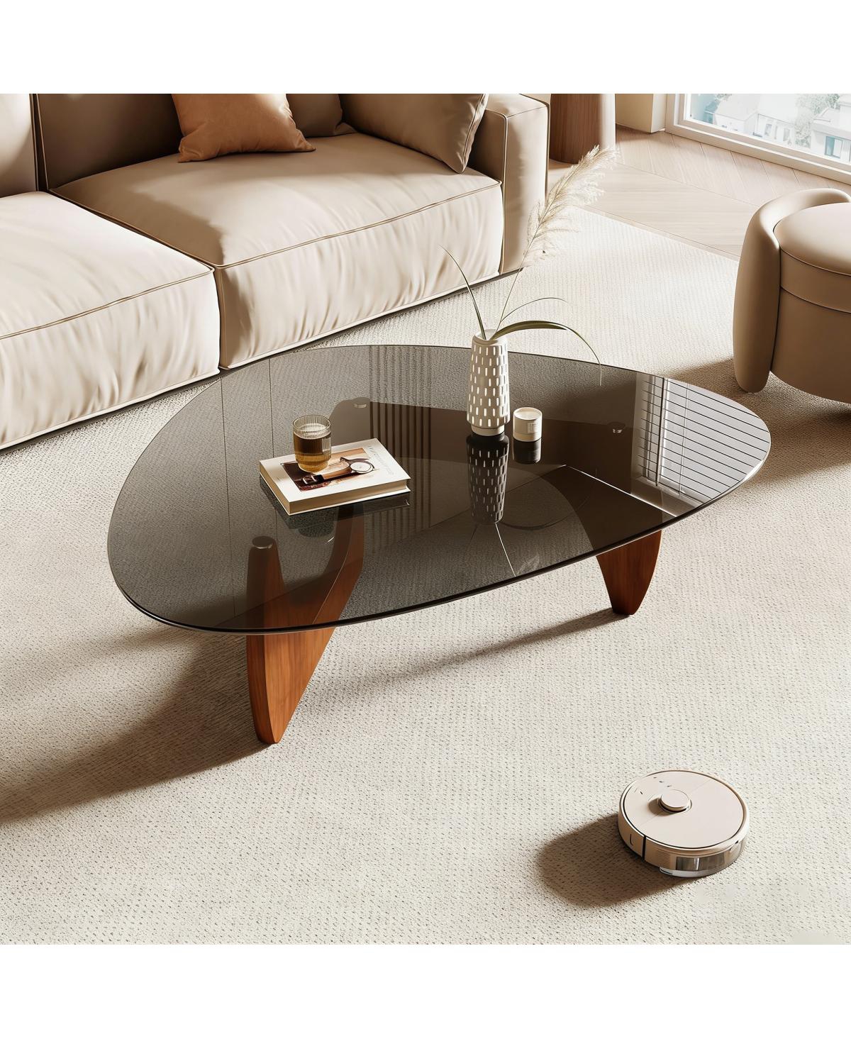 Streamdale Furniture Modern Glass Coffee Table, 35.8" x 25.6" x 15.7", Walnut