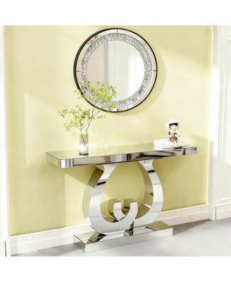 Modern mirror side table with double C-shaped base