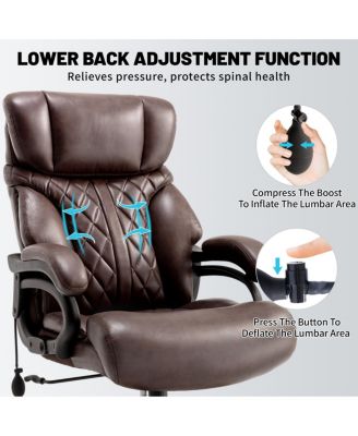 600LBS Big & Tall Office Chair, Extra Wide Seat, Adjustable Lumbar, Heavy Duty Executive Chair