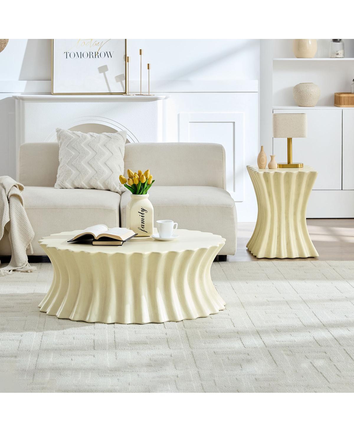 Streamdale Furniture Set of 35.04"+15.16" Coffee Table Vintage Fiberglass Table Beige