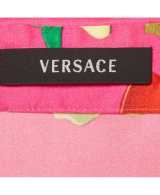 Women's Pink Floral Print Satin Long Sleeve Shirt