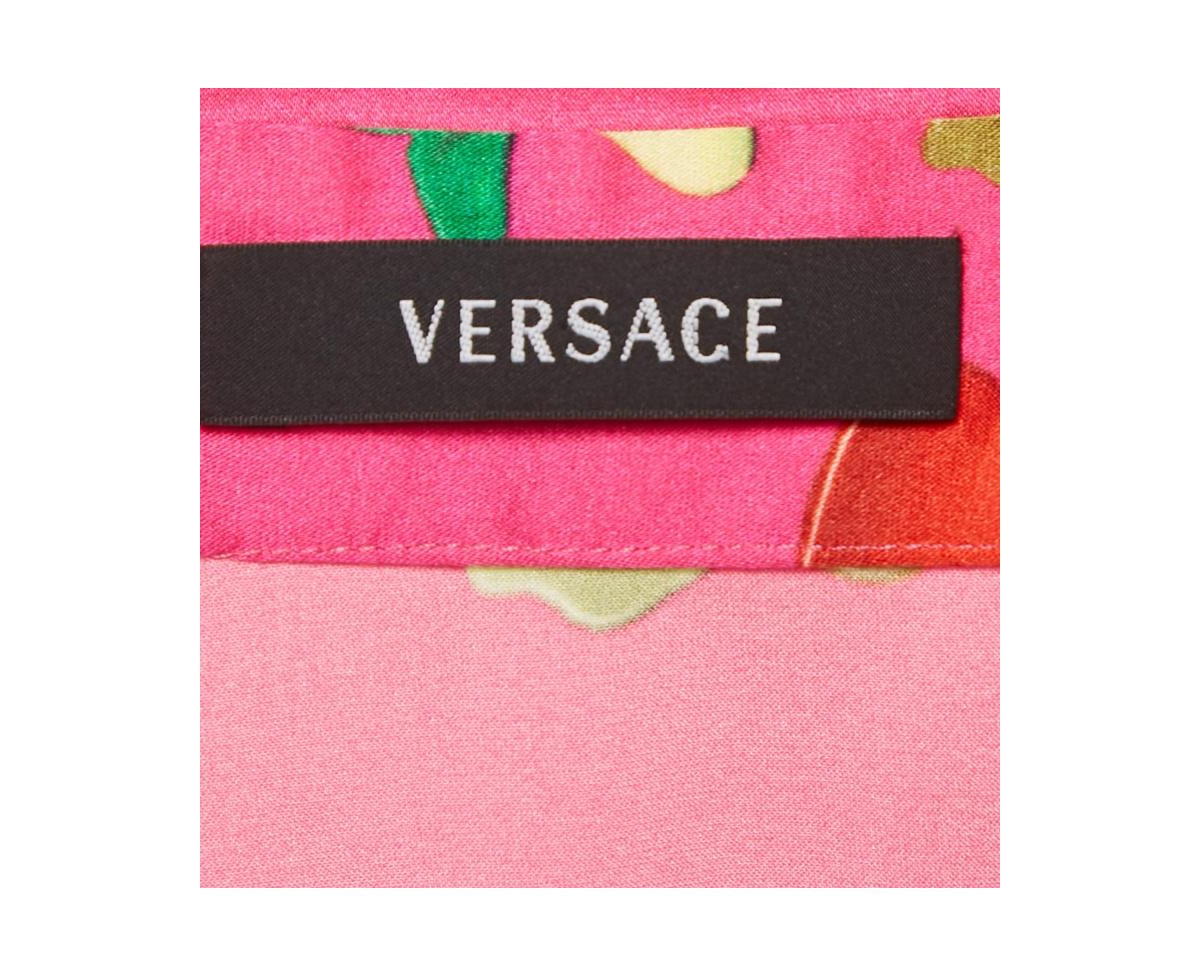Pre-Owned Versace Women's Pink Floral Print Satin Long Sleeve Shirt