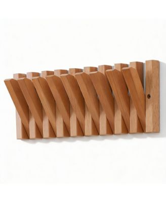 Solid Wood 9-Hook Retractable Coat Rack for Entryways
