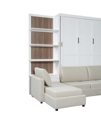 Queen Size Murphy Bed Wall Bed with Sofa and Shelves