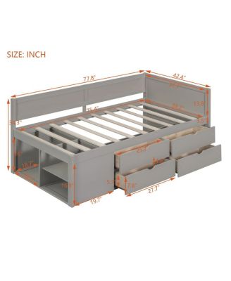 Twin Size Daybed with Drawers and Shelves