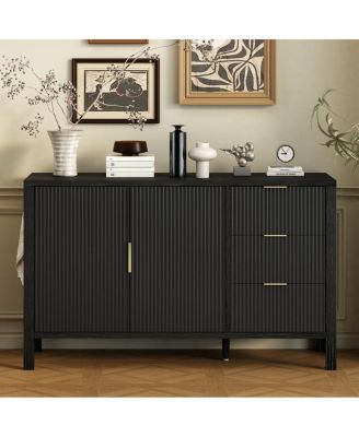 Modern Wave-Pattern Sideboard with 3 Drawers & Hooks