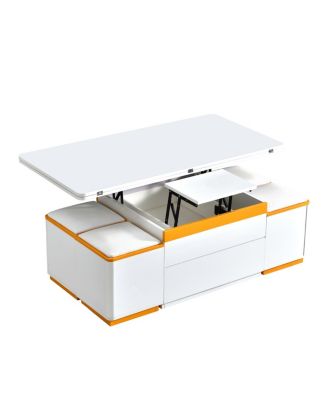  Lift-Top Coffee Table with Storage Stools & Foldable Top