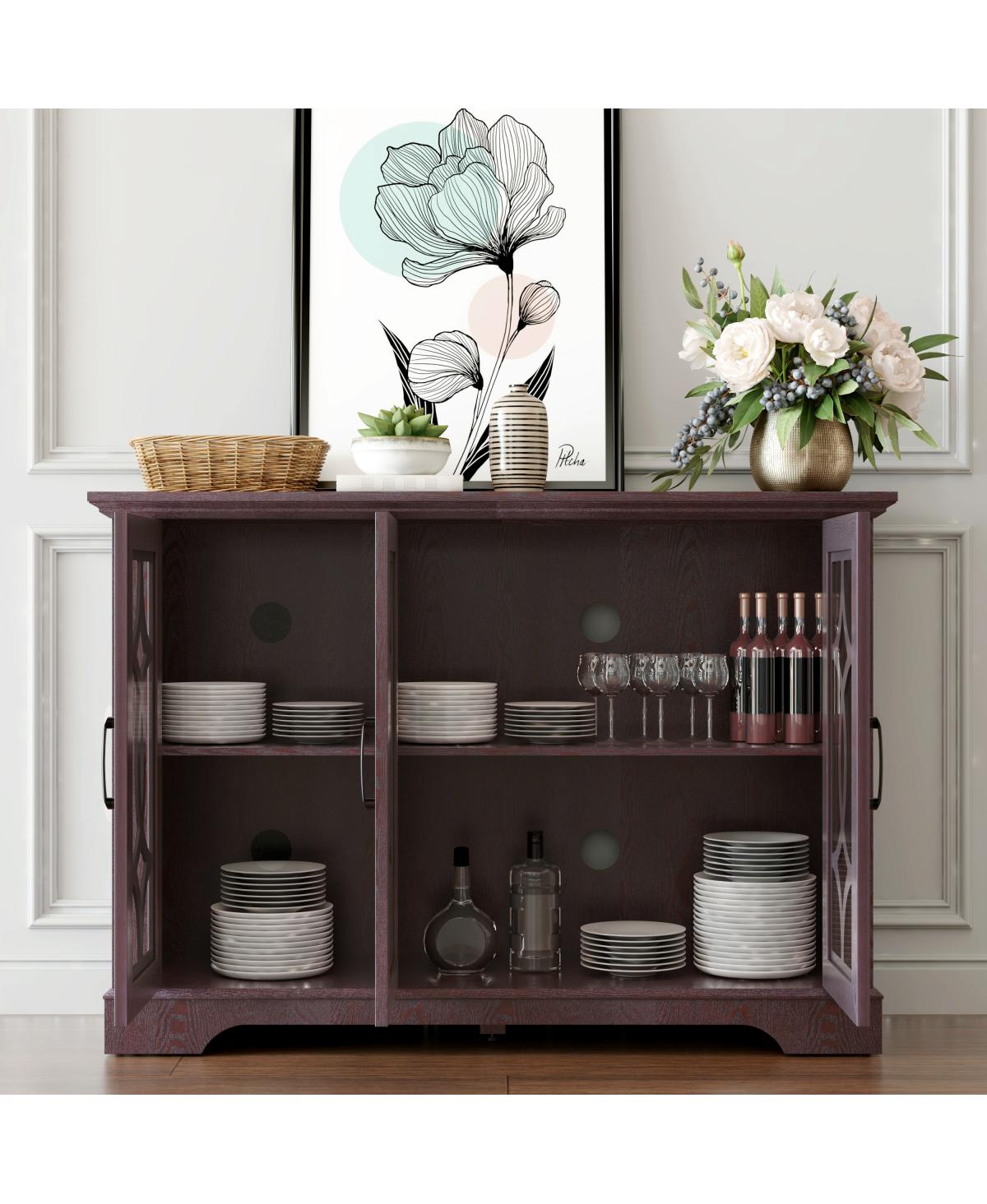 Streamdale Furniture 48.66" x 15.55" x 34.06" Sideboard with 3 Glass Doors & Adjustable Shelf