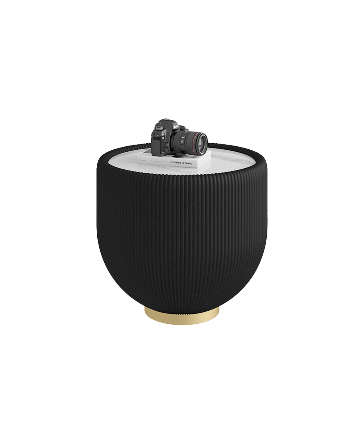 Streamdale Furniture Modern Round Sintered Stone Leather Edge Sofa End Table with Metal Base