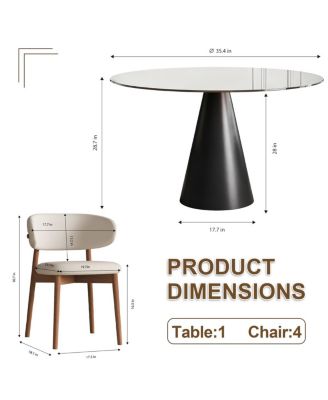  35" Round Glass Dining Table with Carbon Steel Legs (Seats 2-4)